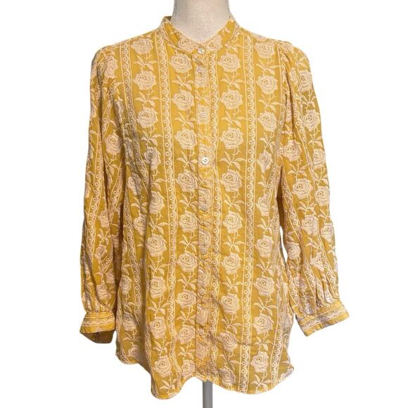 Pilcro Anthropologie Size M Belle Femme Buttondown Shirt Top Blouse Embroidered - Picture 1 of 7